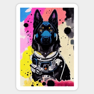 Astronaut black german shepherd Sticker